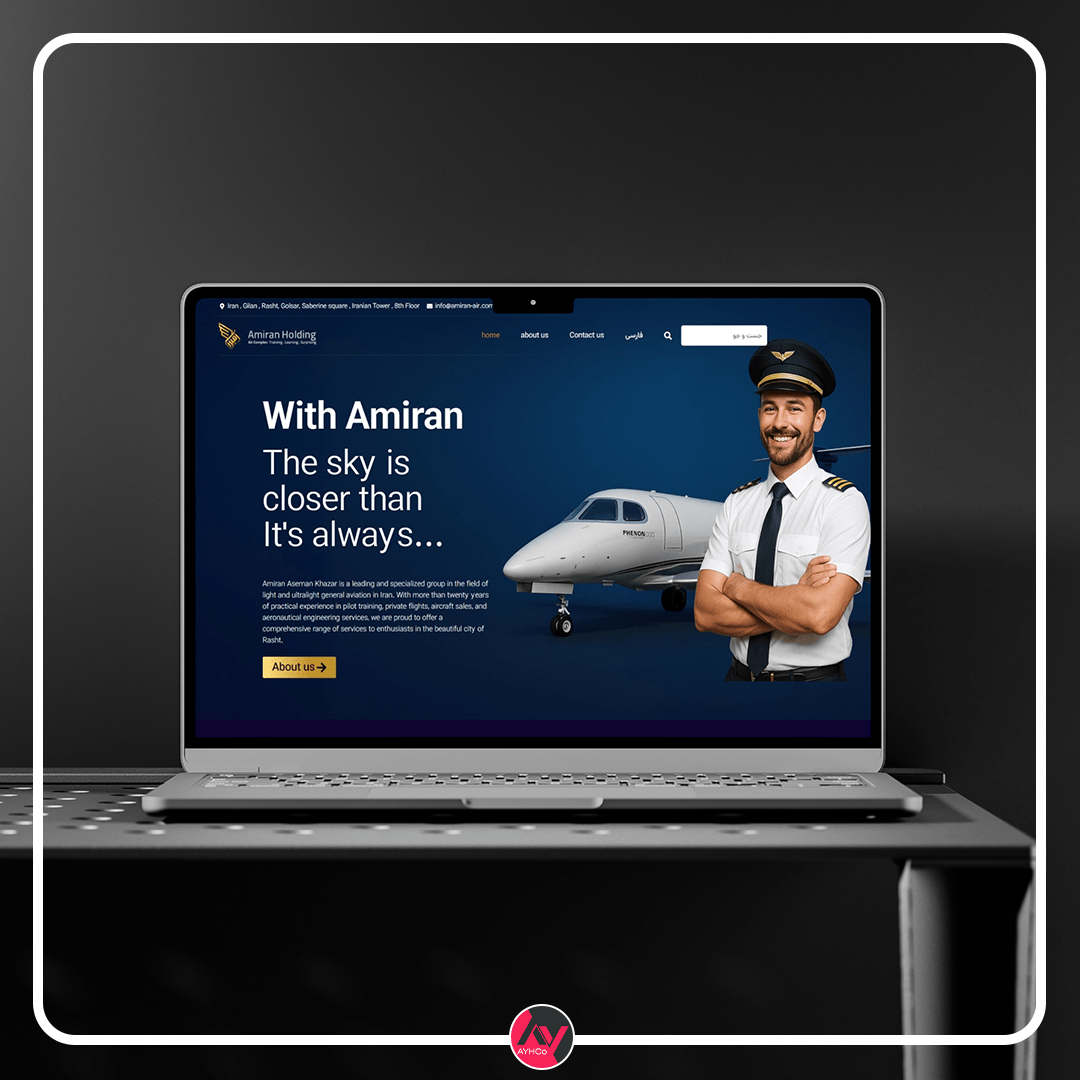 نمونه‌کار طراحی وب‌سایت هوانوردی دو زبانه امیران ایر | Amiran Air | طراحی وب سایت, طراحی وب‌سایت چندزبانه, طراحی وب‌سایت شرکتی, نمونه کار